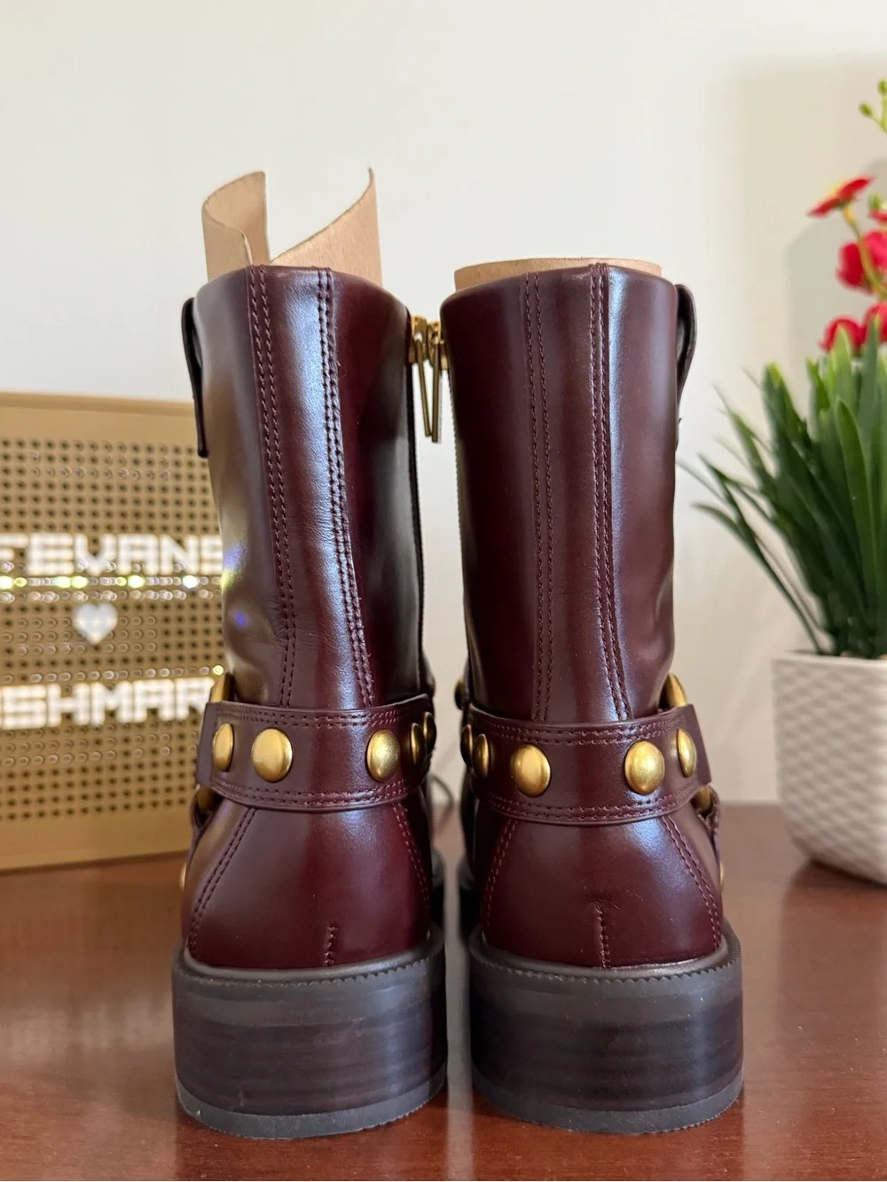 New Vince Camuto Amais Biker Womens Boots color Rich Mahogany size 6.5